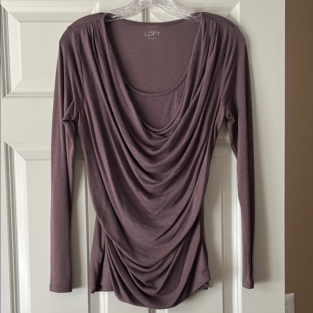 LOFT Dusky Mauve Draped Long Sleeve Top